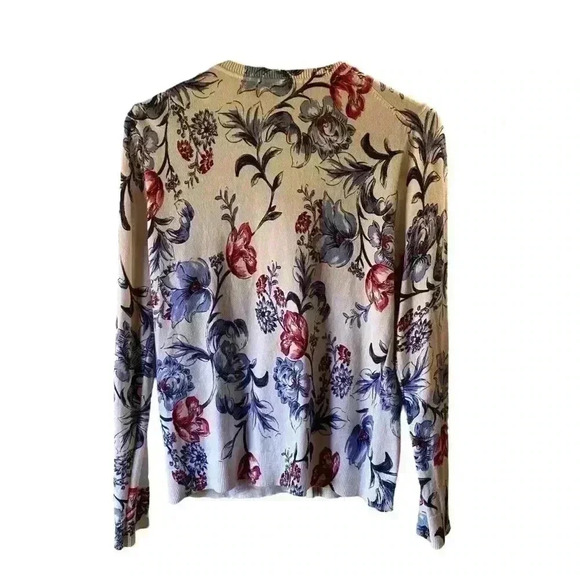 Karen Scott Vintage Women’s Button-down Cardigan Sweater Blue Roses Print Size S - Picture 4 of 11